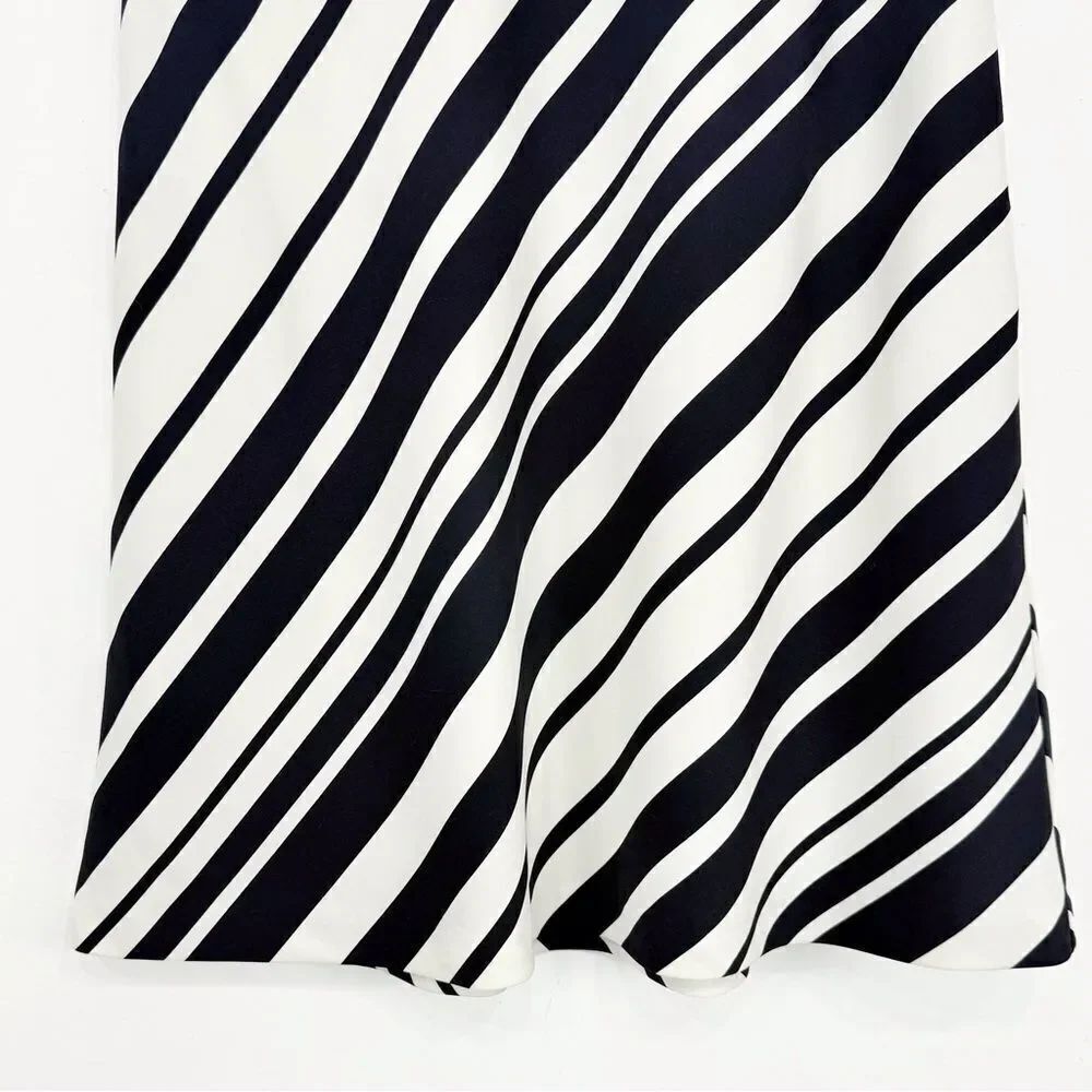 Ann Taylor Blue Black Ivory Diagonal Stripe A Line Flowy Skirt - Picture 7 of 13